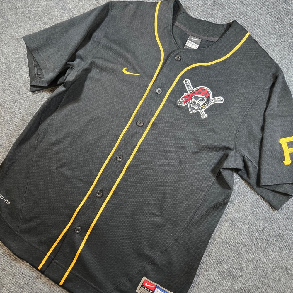 Nike MLB Pittsburgh Pirates Baseball Jersey Black Gold Dri-FIT Mens M Streetwear